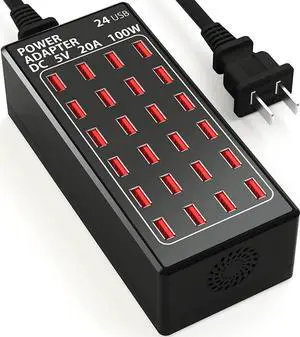 USB Charging Station, 24 Port 100W (20A) Multiport USB Charger Station with Intelligent Detection for Smartphones,Tablets and More, Suitable for School Hotel Mall Shop Travel