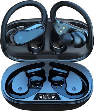 Ture Wireless Earbuds with Earhooks, Bluetooth 5.1 10Hrs Single Playtime IPX7 Waterproof Running Headphones, Bluetooth Earbuds with Ear Hook LED Display Over-Ear HiFi Stereo for Workout/Gym/Outdoor