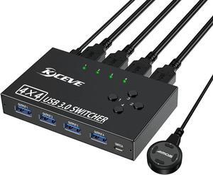 USB 3.0 Switch Selector 4 Port, 4 in 4 Out USB KVM Switcher 4 Computers Sharing 4 USB Devices, USB Peripheral Switcher for Keyboard Mouse Printer Scanner,with Wired Remote Button and 4 USB 3.0 Cable