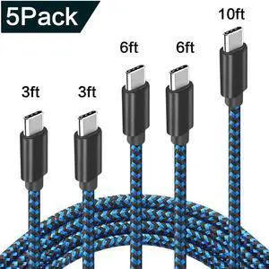 USB C Cable, [5-Pack 3A] 3/3/6/6/10ft Fast Charge Various Lengths Durable Nylon Braided USB A to USB C Charging Cable Compatible with Samsung Galaxy S20/ S20 Plus/S10/S9/Note 20 Ultra/Google Pixel