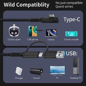 USB C & USB A (2 in 1) to USB C Link Cable 10FT/3M Compatible with Oculus/Meta Quest 2, High Speed PC Data Transfer Link Cable, Fast Charging USB 3.1 Gen2 to USB C Cable for VR Headset and Gaming PC