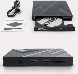 [5 in 1] External CD DVD Drive, USB 3.0 Type C CD/DVD ROM Burner CD DVD +/-RW Optical Disk Drive Reader with 2 USB and TF/SD Slots Slim Portable Writer Player for Windows 11/10/8/7 Linux MacOS (Black)