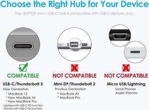 4-in-1 USB-C Hub With USB C Power Delivery, USB3.0 USB2.0 Ports compatible with MacBook Air, MacBook pro 13&15, ChromeBook Pixel, XPS and More, Multiport Charging & Connecting Adapter