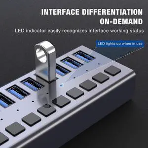 Powered USB Hub - 16 Ports 80W USB 3.0 Data Hub - with Individual On/Off Switches and 12V/6A Power Adapter USB Hub 3.0 Splitter for Laptop, PC, Computer, Mobile HDD, Flash Drive and More