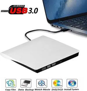 External CD Drive, USB 3.0 Portable CD DVD Drive Slim CD DVD ROM Rewriter Burner Superdrive High Speed Data Transfer for Laptop Desktop MacBook PC Windows Linux Os Mac Os