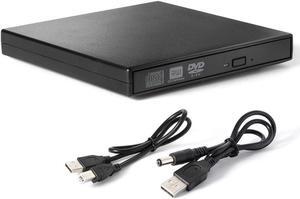 External DVD CD Drive USB2.0, UltraSlim Portable CD-RW DVD-R Combo Burner Writer Player for Laptop Notebook PC Desktop Computer, Black (Including Two Cables)