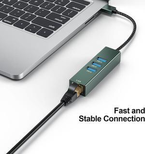 AUTYUE USB 3.0 to Ethernet Adapter Gigabit, High-Speed 3 USB 3.0 Hub with Ethernet Aluminum 4-in-1 USB-A to LAN Network RJ45 Port, Compatible with Windows, i-Mac, Linux, PC, Chromebook Laptops
