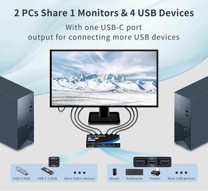 AUTYUE 8K@60Hz Displayport KVM Switch 1 Monitor 2 Computers, USB 3.0 DP KVM Switches 4 USB Ports for 2 Computers Sharing Monitor Keyboard Mouse Hard Drives, 2 USB Cable DC 5V Adapter and Controller