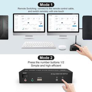 AUTYUE Dual Monitor KVM Switch HDMI 2 Port, 4K@60Hz Extended Display HDMI KVM Switch 2 Monitors 2 Computers with Audio Microphone Output and 3 USB Ports, PC Monitor Keyboard Mouse Switcher