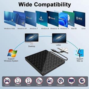AUTYUE External CD DVD Drive [8 in 1], USB 3.0 & Type-C Portable Drive Reader CD/DVD +/-RW ROM Burner Rewriter with 4 USB Ports & SD/TF Optical Drive for Desktop PC Windows 11/10/8/7/X, Mac OS Linux
