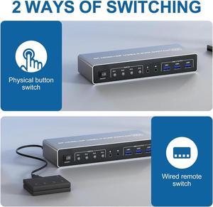 AUTYUE KVM Switch 4 Computers 2 Monitors Displayport and HDMI 4K@60Hz, USB 3.0 4 Port Dual Monitors KVM Switch with Audio Microphone Output and 3 USB 3.0 Ports, 4 in 2 Out Monitor Switch for 4 PCs