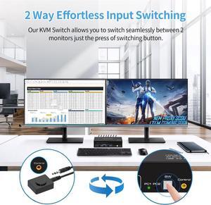 AUTYUE Dual Monitor HDMI KVM Switch 2 Monitors 2 Computers, 2 Ports HDMI 4K@60Hz HDMI KVM Switches for 2 PC or 2 Laptops Share Dual Monitors and 4 USB 3.0 Ports Support Extended Mode & Copy Mode