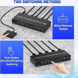 AUTYUE USB 3.0 Displayport + HDMI KVM Switch 2 Monitors 4 Computers, 4K@60Hz KVM Switches with Audio Microphone and 3 USB 3.0 Ports, 4 Port HDMI + DP Dual Monitor Switch for 4 PCs 2 Monitors