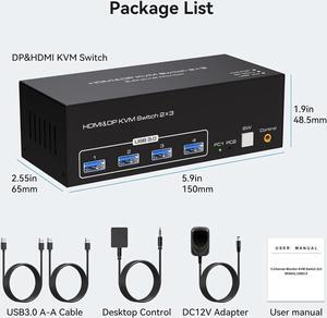 8K@60Hz HDMI+2 Displayport KVM Switch 3 Monitors 2 Computers 4K@120Hz USB 3.0 2 DP + HDMI KVM Swtiches Triple Monitor for 2 PC Share 1 Set of Keyboard Mouse Printer Hard Disk Etc Support Extended Mode