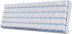 CO-RN RK61 Mechanical Bluetooth 3.0 Wired/Wireless 61 Keys Multi-Device LED Backlit Gaming/Office 60 Keyboard for iOS, Android, Windows and Mac with Rechargeable Battery, Blue Switch - White