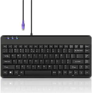 Pe-ri-xx PERIBOARD-409P Mini PS/2 Keyboard - PS2 Interface - Piano Black Logo-Free Design - US English Layout - 12.40x5.79x0.79 Inch Compact Size - 1.8 meter long cable