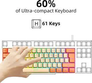 Corn 60% Wired Gaming Keyboard, RGB Backlit Ultra-Compact Mini Keyboard, Waterproof Mini Compact 61 Keys Keyboard for PC/Mac Gamer, Typist, Travel (Orange and Cream)