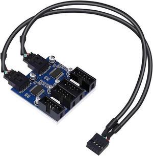 4 in 1 Internal USB Splitter Cable, 9 pin USB Header Male 1 to 4 Female Extension Connector Adapter, USB 2.0 HUB Connector Port Multiplier PWM Fan Splitter Cable (30cm/0.98ft)