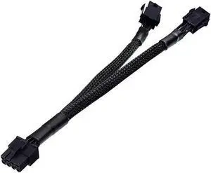 Dual 6 Pin Female to 8 Pin Male GPU Power Adapter Cable Braided Sleeved 9 inches