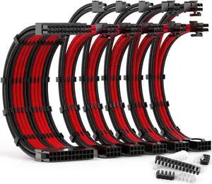 PSU Cable Extension Kit 30CM Length with Combs,1x24Pin/2x8Pin(4+4) EPS/3x8Pin(6P+2P) PCI-E/PC Sleeved for ATX Power Supply,( Black & Red)