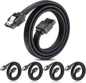 BUCIER SATA III Cable Electop 6Gbps Straight HDD SDD Data Cable SATA 3.0 Nylon Braided Cable with Locking Latch for SATA HDD SSD CD Driver CD Writer(20 Inch Black 5 Pack)