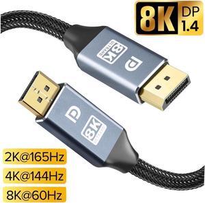 BUCIER DisplayPort Cable,Hannord 8K DP Cable Nylon Braided (8K@60Hz, 4K@120hz) Display Port Cable V1.4 Ultra High Speed DisplayPort to DisplayPort Cable 6.6ft for Laptop PC TV - Gaming Monitor Cable