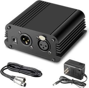 BUCIER 1Channel 48V Phantom Power Supply with Adapter BONUS+XLR 3 Pin Microphone Cable for Any Condenser Microphone Music Recording Equipment