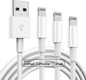 isptewhie 3 Pack Apple MFi Certified iPhone Charger Cable Apple Lightning to USB Cable Cord 2.4A Fast Charging Apple Phone Long Chargers for iPhone 12/11/11Pro/11Max/ X/XS/XR/XS Max/8/7/ 3ft White