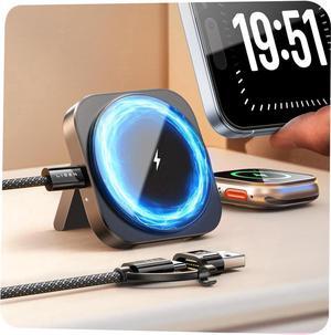 Travel Charger Charging Station for Apple Magsafe Charge for iPhone 16 Travel Essentials Gift for Women and Men Magsafe Accessories Wireless Charger for iPhone 16/15/14/13/12 Airpods Watch