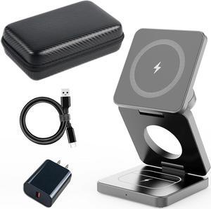 Foldable Wireless Charger for iPhone Charging Station: 3 in 1 Charger Stand Multiple Devices for Apple - iPhone 15 14 Pro Max 13 12 - Apple Watch 9 8 7 6 5 4 3 2 Se - Airpods 3 2 Pro (Gray)