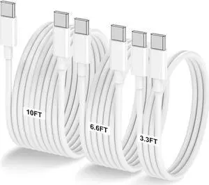 3-Pack [3.3FT+6.6FT+10FT] 60W USB C to USB C Cable Type C to Type C Cable Fast Charging Cable for iPhone 16 15 Pro Plus Pro Maxfor Galaxy S24 S23 for iPad Pro/Air for MacBook Pro/Air and More