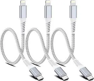Short USB C to Lightning Cable6 inch 3 PackBraided Type C to Lightning Cable PD Fast Charging 0.5 Foot USBC to Lightning Cable for iPhone 14 13 12 Pro Max Mini 10 8 Plus XR XS SE AirPods