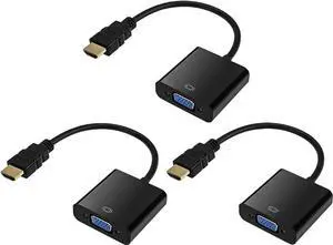 HDMI to VGA Gold-Plated HDMI to VGA Adapter (Male to Female) for Computer Desktop Laptop PC Monitor Projector HDTV Chromebook Raspberry Pi Xbox and More - Black 3 Pack