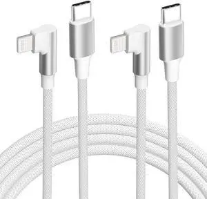 iPhone USB C to Lightning Cable 2Pack 6FT MFi CertifiedRight Angle 90 Degree iPhone Fast Charger Nylon Braided 20W Charging Data Syncing Cord Compatible with iPhone 14/13/Pro/ 12/Max/11/XS/XR/8/Plus