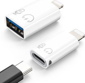 USB C Female to Lightning Male Adapter Lightning Male to USB-A Female OTG Adapter Connector for iPhone 14/13/12/11 Pro Max/iPad/iPod/AirPods Support 10W Fast Charging/Data Transfer/Audio