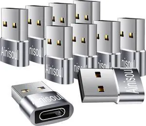 USB C to USB Adapter 10 Pack USB C Female to USB Male Adapter USBC to USB Adapter USB to C Adapter USB to Type C Adapter USBA to USBC Adapter for iPhone 15/14/13 iPad Pro AirPods Grey