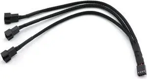 4Pin 1 to 3 Ways PWM Fan Splitter Cable Black Sleeved Fan Power Extension Cable 4Pin Female to 3X 4Pin Male 27cm/10.5 inches
