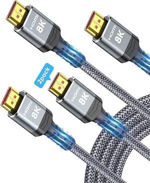 8K HDMI Cable 2.1 48Gbps , High Speed HDMI Braided Cord-4K@120Hz 8K@60Hz, DTS:X, HDCP 2.2 & 2.3, HDR 10 Compatible with Roku TV/PS5/HDTV/Blu-ray,2-Pack 10 ft.