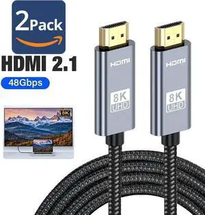 6.6ft 8K@60Hz 4k/2K/1080p HDMI-compatible Male To HDMI Male V2.1 SDR HDR Ultra HD UHD Cable For Laptops Monitor Projector, 2-PACK, 6.6FT
