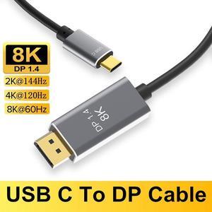 USB C to DisplayPort 1.4 8K Cable,2M/6.6Ft Thunderbolt 4/3 to DisplayPort 4K@144Hz/120Hz 5K@60Hz 2K@240Hz HBR3 DP1.4 Adapter for 2021 MacBook Pro, M1 Mac Mini, Dell XPS