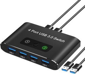 2 in 4 Out USB Switch, USB 3.0 Switch, Aluminum KM Switch 2 Computers Sharing 4 USB Devices KM Switches 5V USB-C Powered for PC Printer Scanner Mouse Keyboard with 2 USB 3.0 Cable, One Button Switch