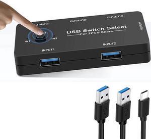 USB Switch Selector 2 Computers Sharing 4 USB Devices USB 2.0 Peripheral Switcher Box Hub for Keyboard, Mouse, Scanner, Printer, with One-Button Swapping and 2 USB Cables