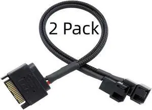 SATA 15Pin to 3Pin / 4Pin Computer Cooling Fan Splitter Hub Converter Adapter PWM Temperature Power Cable( 27cm/10.5 inches-2 Pack) 2 Port