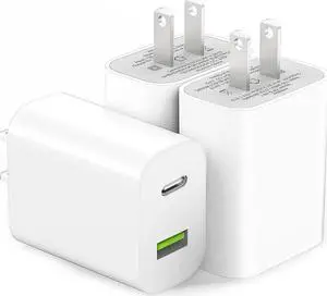 3 Pack USB C Charger Block, Dual Port Type C Wall Charger Fast Charging Power Adapter Cube for iPhone 14/14 Pro/14 Pro Max/14 Plus/13/12/11, XS/XR/X, iPad, Samsung, More