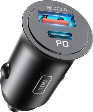 Car Charger Dual Ports [USB C 30W+USB A 30W] 5A QC 3.0 PD Fast Charge Car Charger Adapter All-Metal Mini USB C Car Charger for iPhone 15 14 13 Pro Max iPad S21 MacBook Airpods Tablets