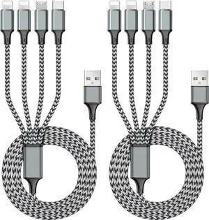 Puxnoin Multi Charging Cable 6FT 2Pack Multi Charger Cable 4 in 1 Universal Multiple USB Cable Fast Charging Cord with Type-C, Micro USB Port for Most Cell Phone, Tablets