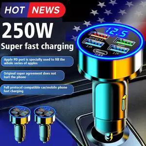 Car Charger LED Cigarette Lighter Socket 4Port USB Super Fast Charging +Type-C