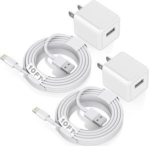 iPhone Charger 10ft, [MFi Certified] Long Lightning Cable Data Sync Charging Cords with USB Wall Charger Travel Plug Adapter for iPhone 13 12 11 Pro Max/SE 2020/X/XR/8/7/6/iPad and More(2Pack)