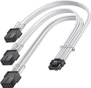 PCI-e 5.0 Extension Cable 30cm/1ft 16 Pin(12+4) Male to PCIE 3x8Pin(6+2) Female Sleeved Extension Cable with 4 Cable Combs 12VHPWR 16AWG Cable Compatible for GPU RTX 3090Ti 4070Ti 4080 4090 White
