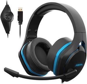 Xiberia V22 Gaming Headset for PC- Deep Bass 3D Surround Sound- USB Headphones with Noise Cancelling Microphone RGB Lights Plug & Play for Laptops Computers
